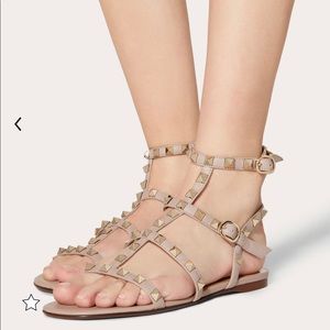 Valentino Rockstud Calfskin Ankle Strap Sandal